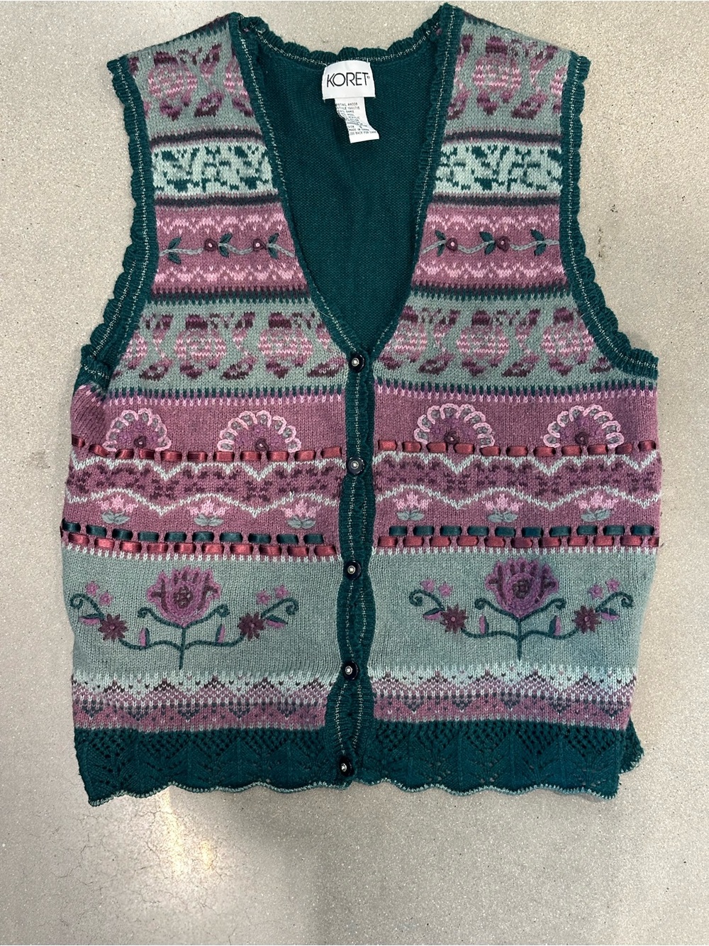 Koret Teal, Pink & Mint Floral Knit Vest Cardigan